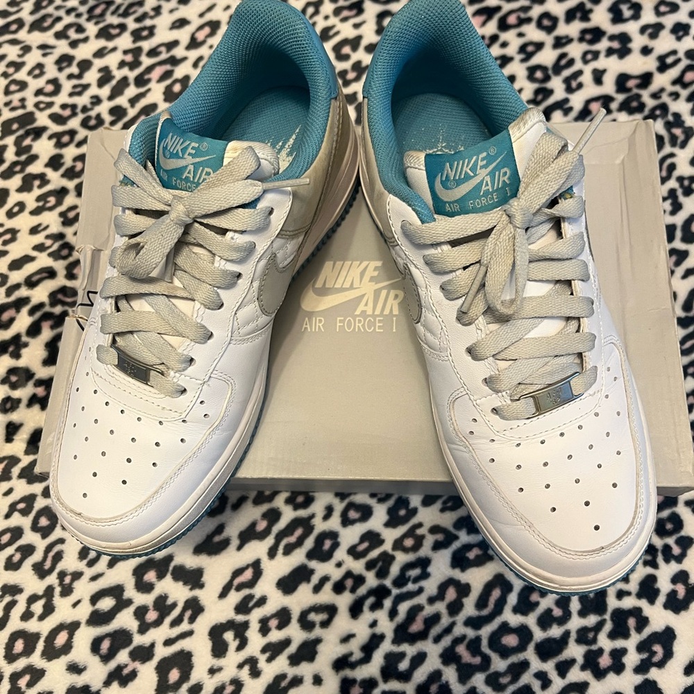 Nike Air Force 1 White and Turquoise Shoes